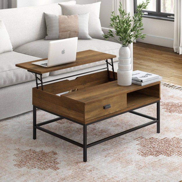 Fort Worth Wood Grain Finish Lift Top Coffee Table Brown Corliving