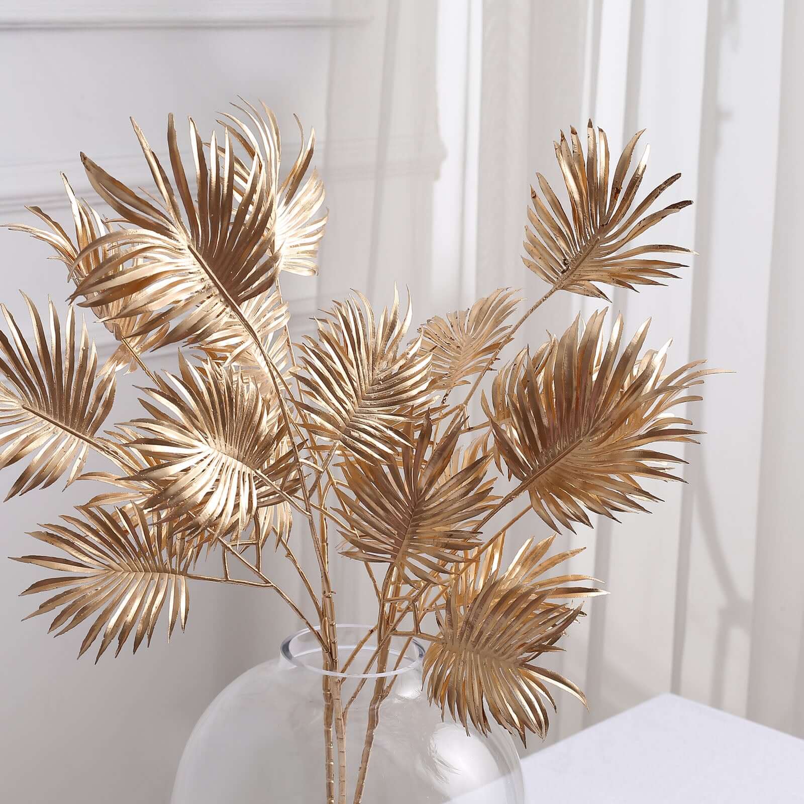 3 Pack Metallic Gold Artificial Palm Leaf Branches, Faux Plant Vase Fillers 24