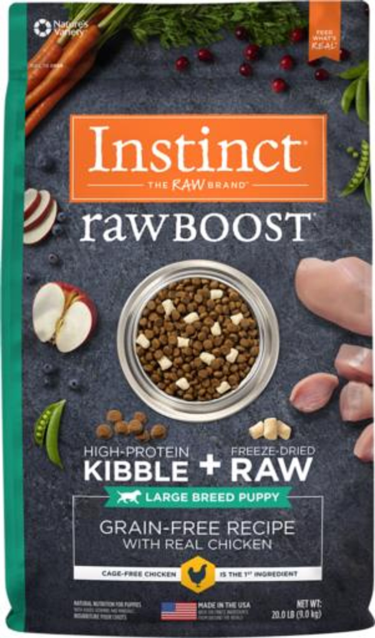 Nature's Variety Instinct Raw Boost Large Breed Puppy Grain-Free Recipe with Real Chicken Dry Dog Food， 20 Lbs.