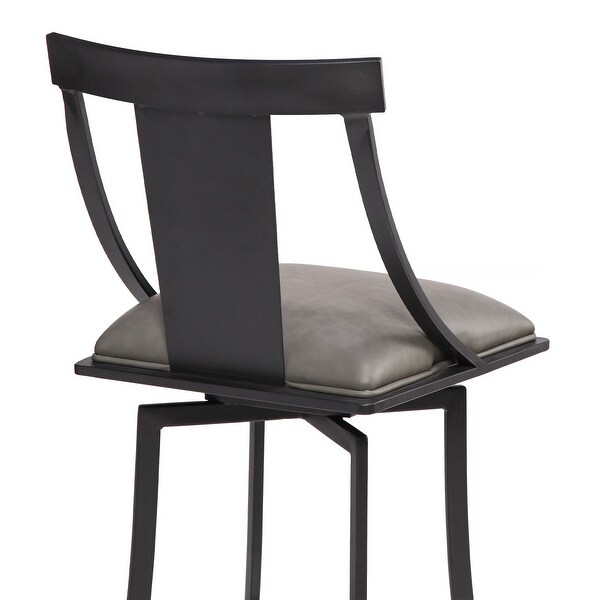 Armen Living Brisbane Contemporary Barstool in Matte Black Finish and Vintage Grey Faux Leather