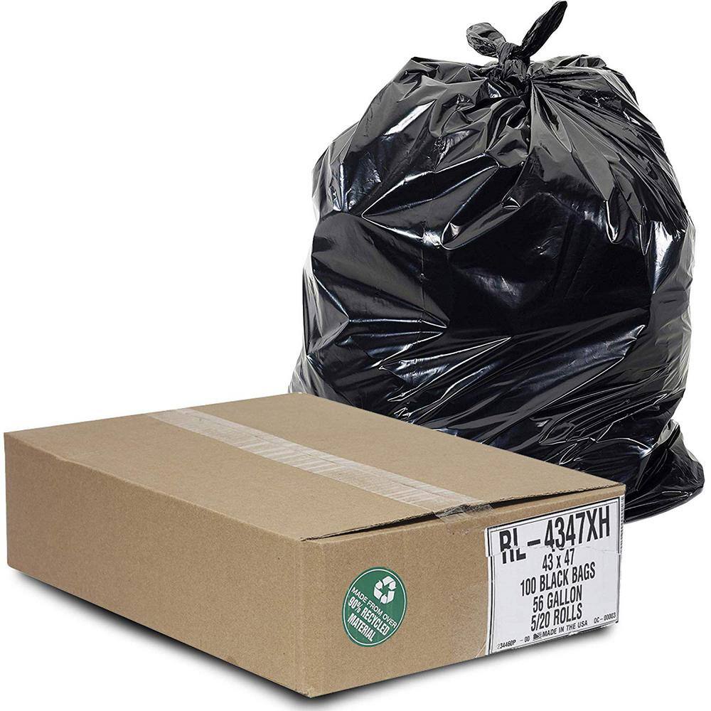 Aluf Plastics 56 Gal. 1.5 ml (eq) 43 in. x 47 in. Black Equivalent Trash Can Liners Bags (100-Count) RL-4347XH