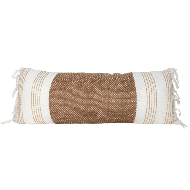 14x36 Inch Hand Woven Pillow Brown Cotton With Polyester Fill Foreside Home amp Garden