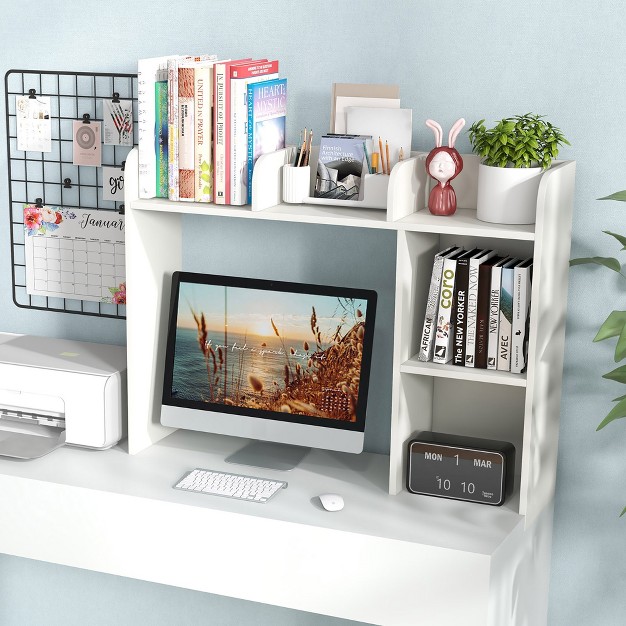 Costway Desk Bookshelf Desktop Storage Organizer Display Shelf Rack Dorm Office Natural white