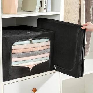 70 qt. Linen Clothes Storage Bin with Lid in Black (3-Pack) A46A1-bin-666