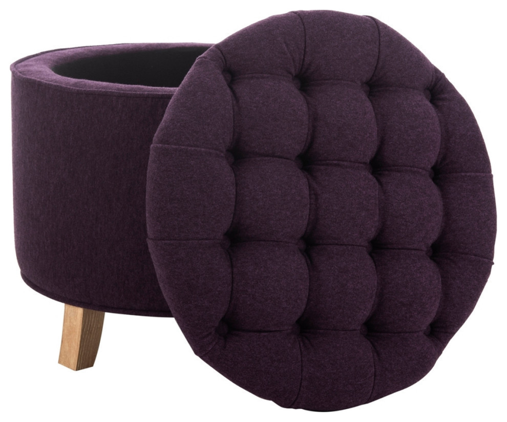 Emma Tufted Storage Ottoman  Plum/Pickled Oak   Contemporary   Footstools And Ottomans   by Rustic Home Furniture Deco  Houzz