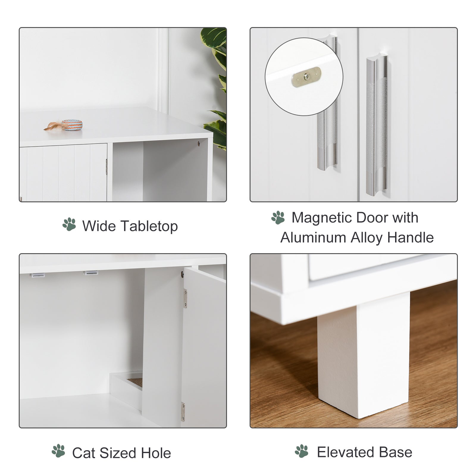 PawHut Cat Litter Box Enclosure and House w/ Nightstand/End Table Design， White