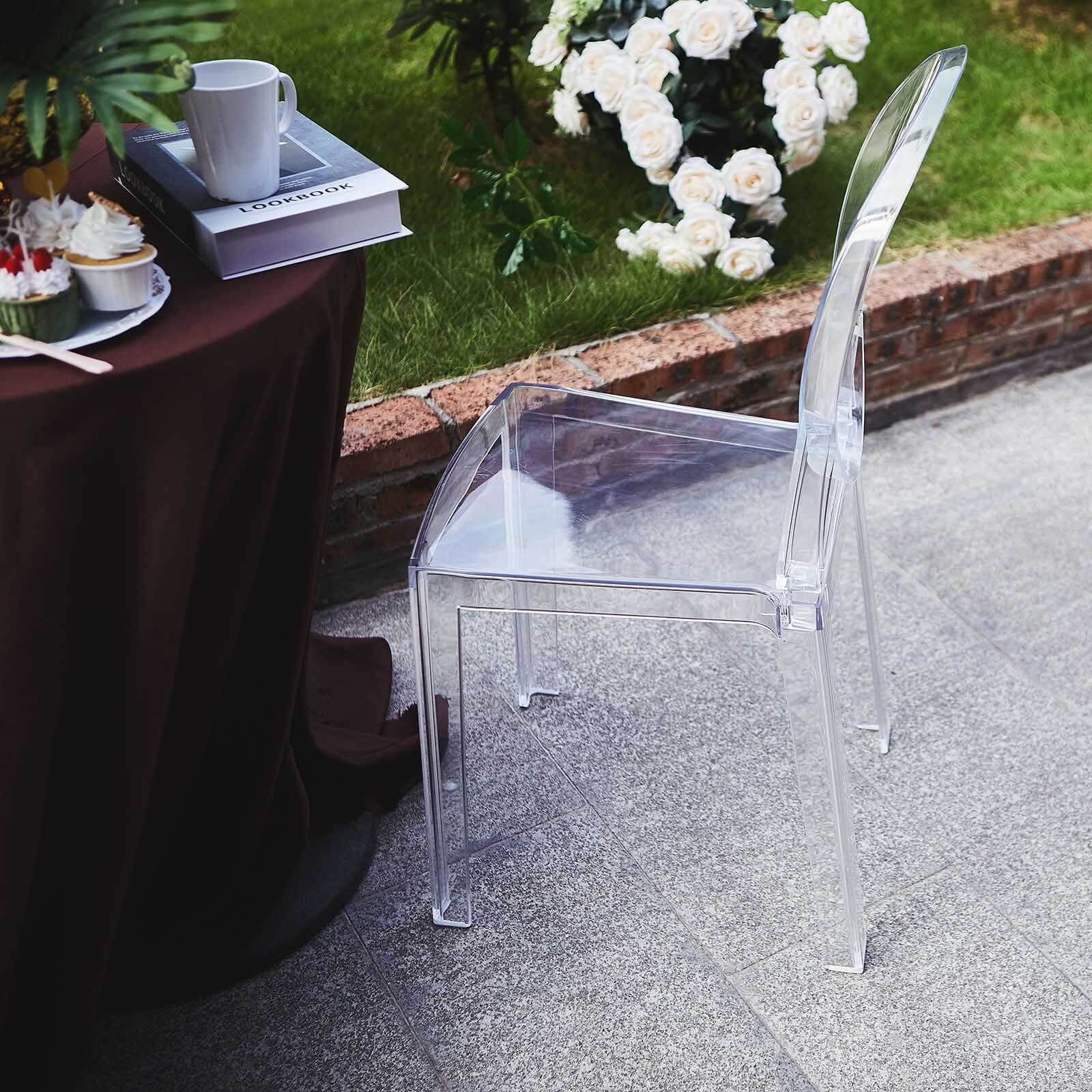 Clear Acrylic Banquet Ghost Chair With Oval Back, Transparent Armless Event Accent Chair