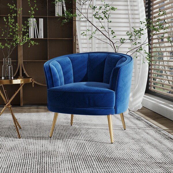 Modern Velvet Tub Barrel Leisure Accent Chair with Steel Legs