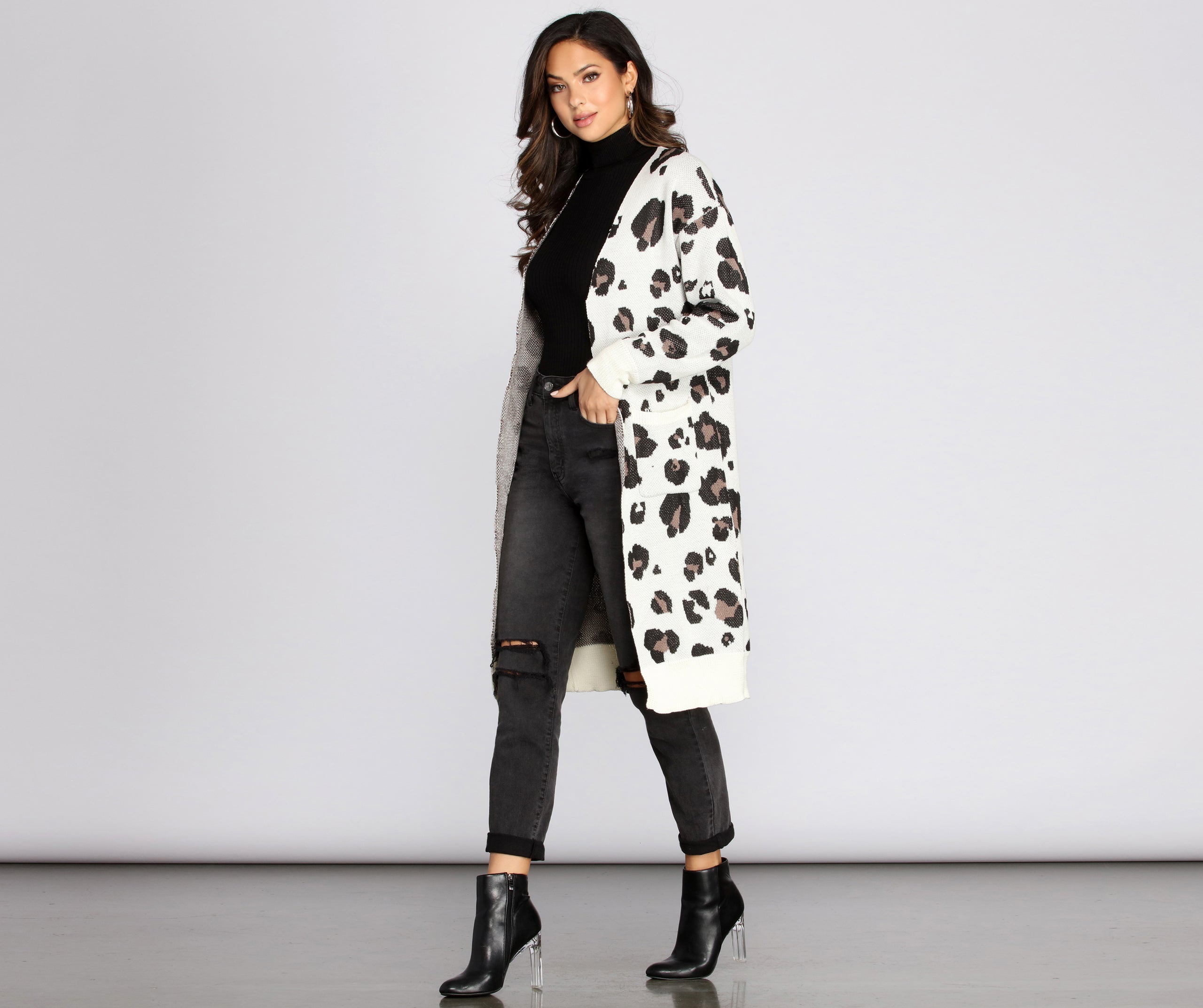 Leopard Print Long Line Cardigan