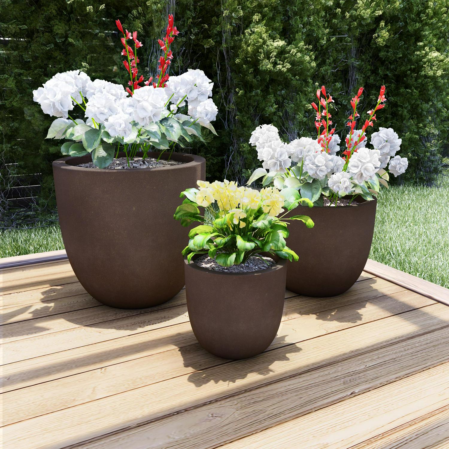 Set of 3 Fiber Clay Planters a Antique Brown by Pure Garden  Crowdfused