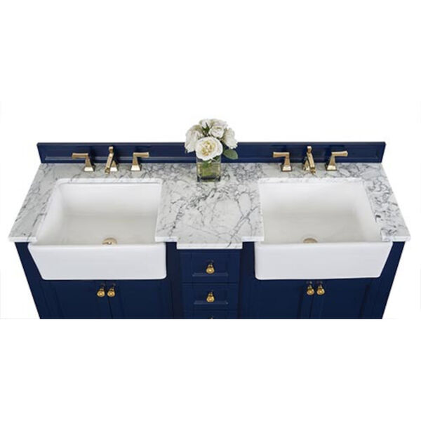 Adeline Heritage Blue 60-Inch Vanity Console with Farmhouse Sinks