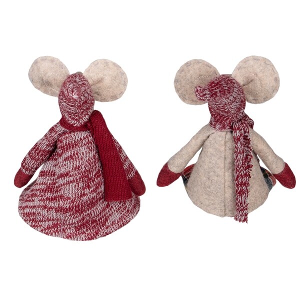 Boy and Girl Sitting Plush Christmas Mice Figures