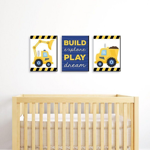 Big Dot Of Happiness Construction Truck Baby Boy Nursery Wall Art And Kids Room Decorations Gift Ideas 7 5 X 10 Inches Set Of 3 Prints