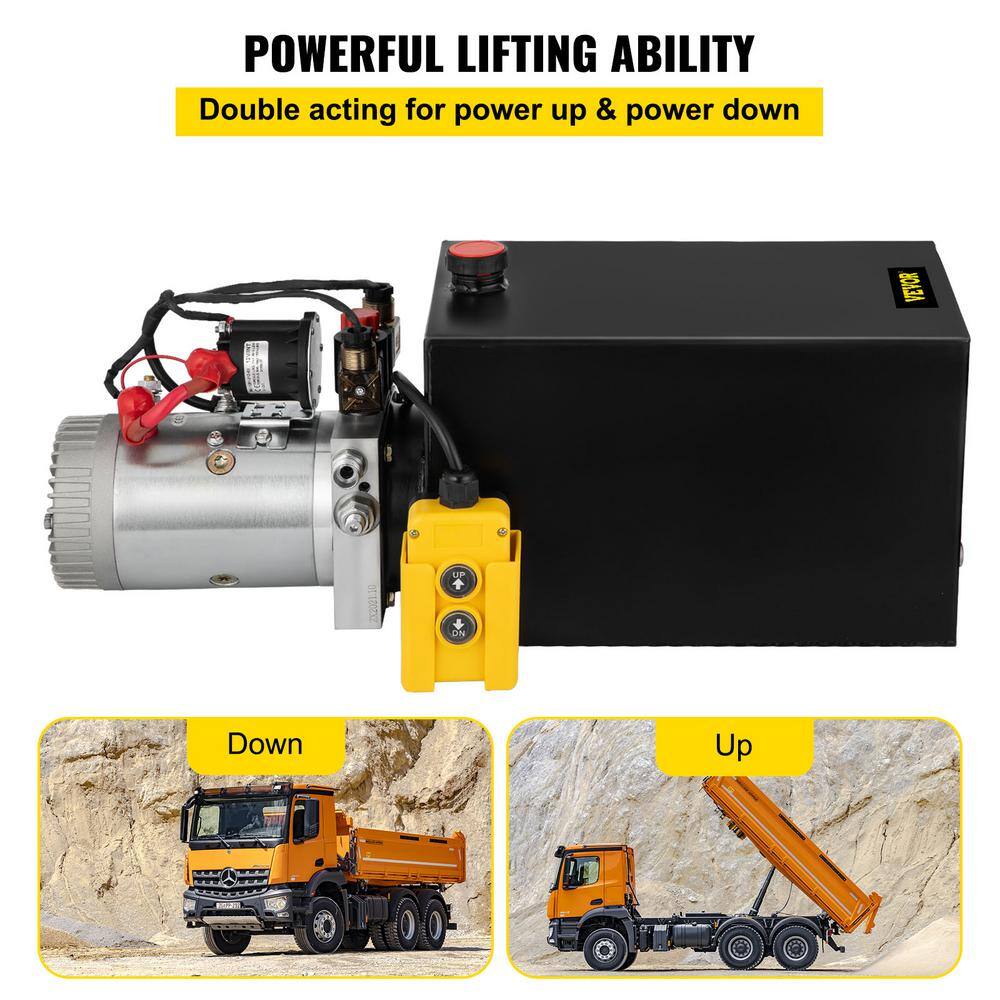 VEVOR 15 qt. 12-Volt Hydraulic Power Pump Unit Electric Dump Trailer Pump with Metal Reservoir for Car Lifting 15LCZYYBTXSZY0001V0