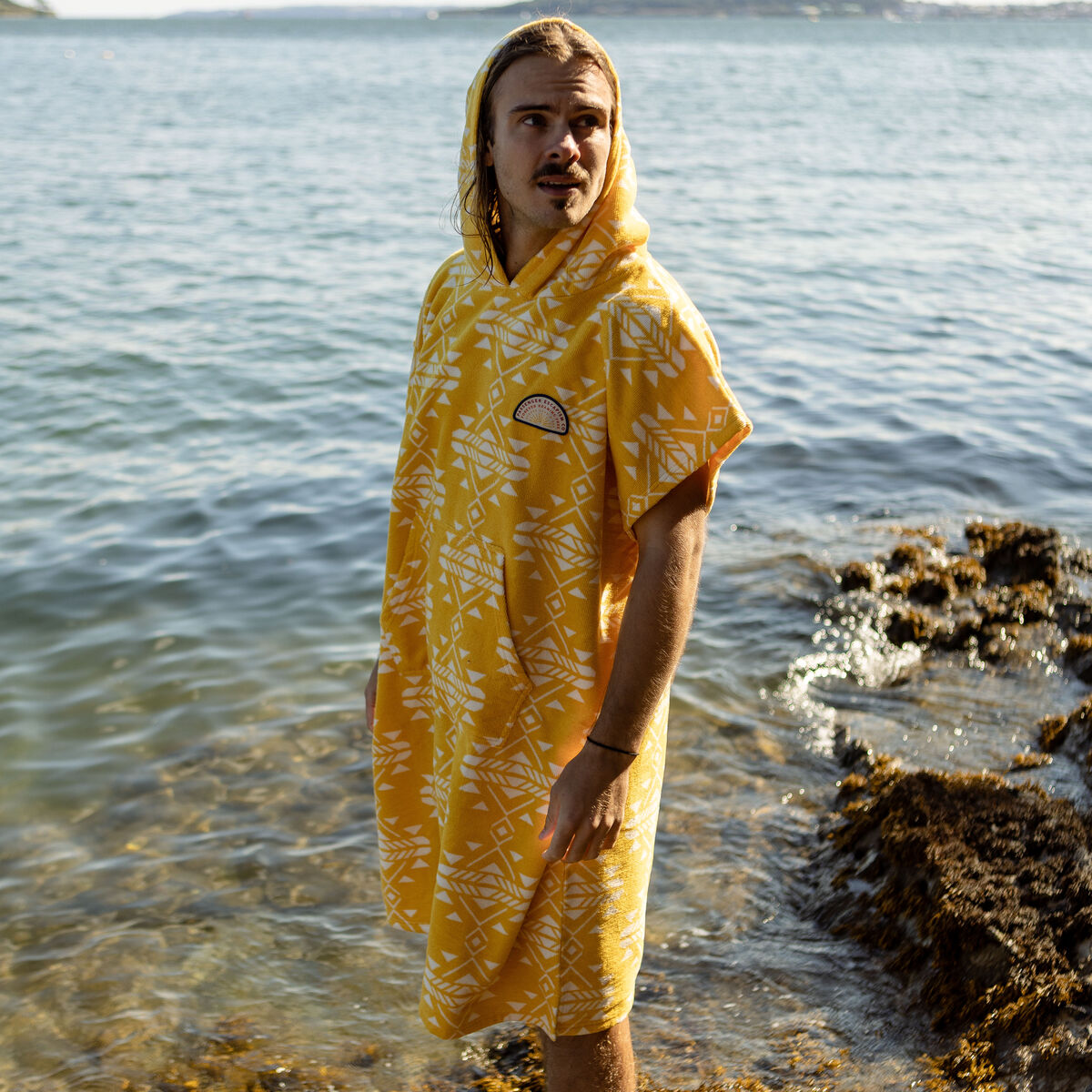 Baja Recycled Towel Poncho - Yellow Coast