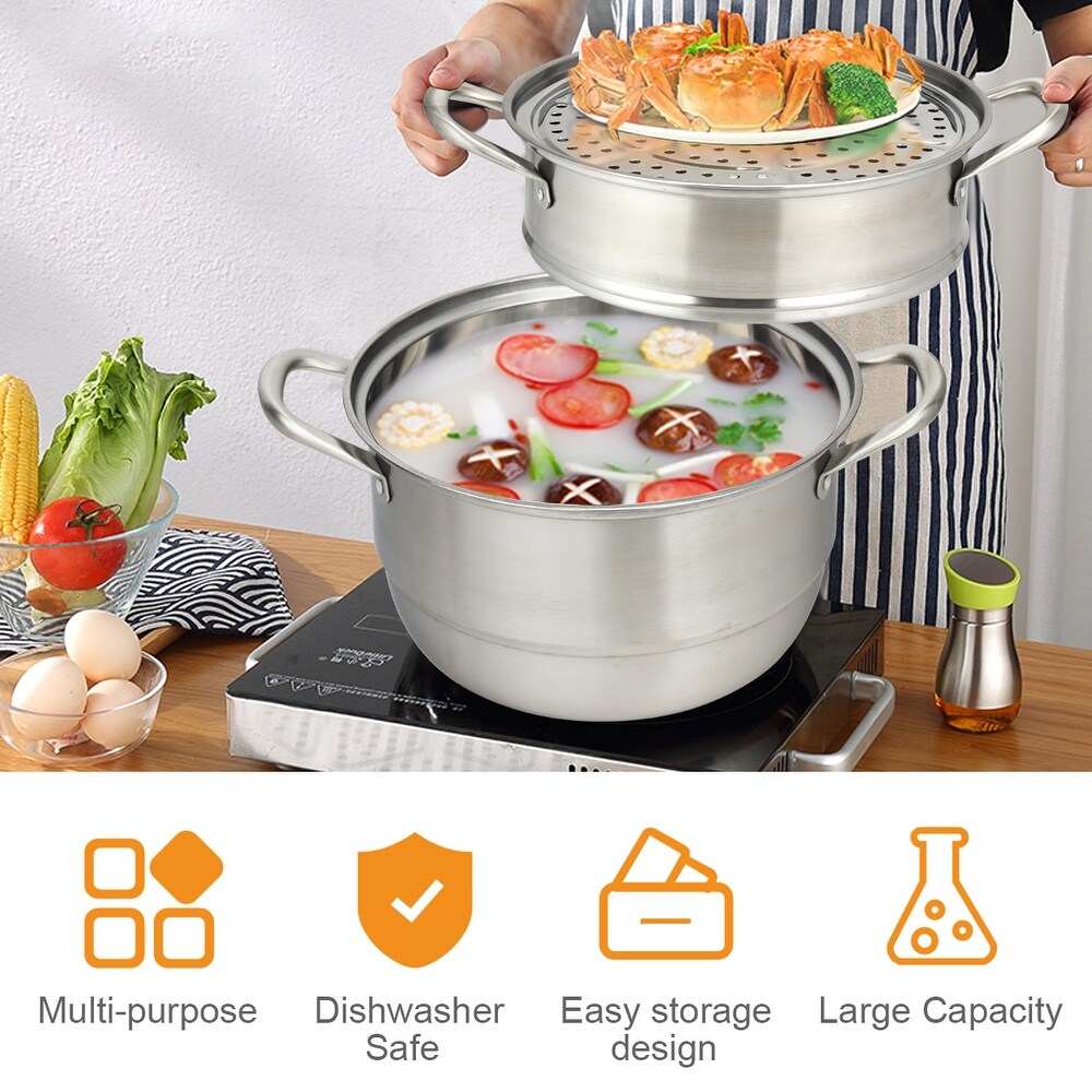 Costway 3 Tier 11 Inch Stainless Steel Steamer Set Cookware Pot