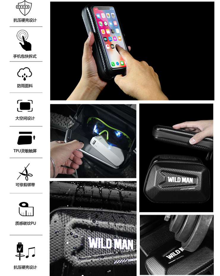 New Image WILD MAN Bicycle Bags Front Beam Frame MTB Bike Bag Touch Screen Top Tube Mobile Phone Bag For Cycling Accessories