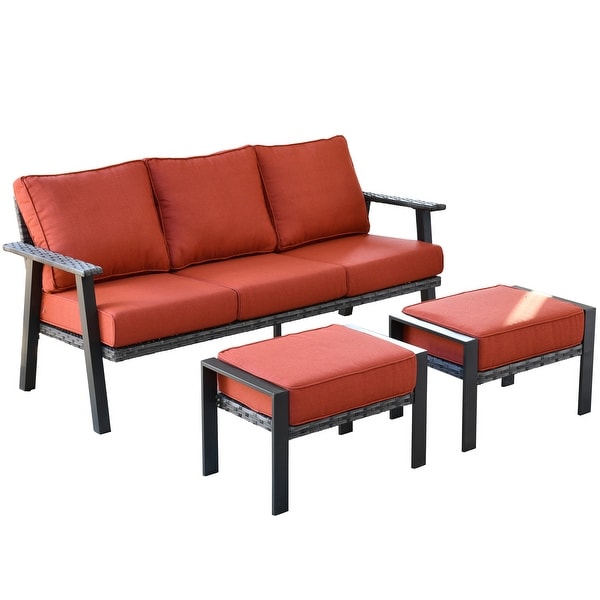 OVIOS Outdoor 3piece Wicker Sectional Sofa Set With Ottoman Steel Frame