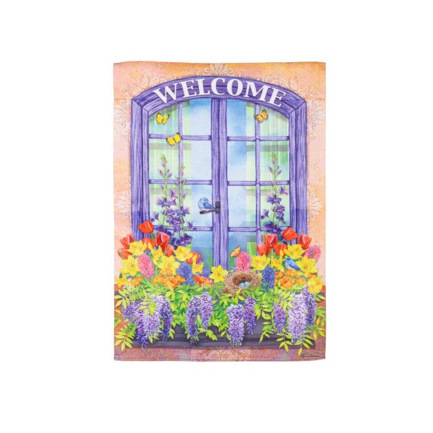 Welcome Floral Suede Garden Flag