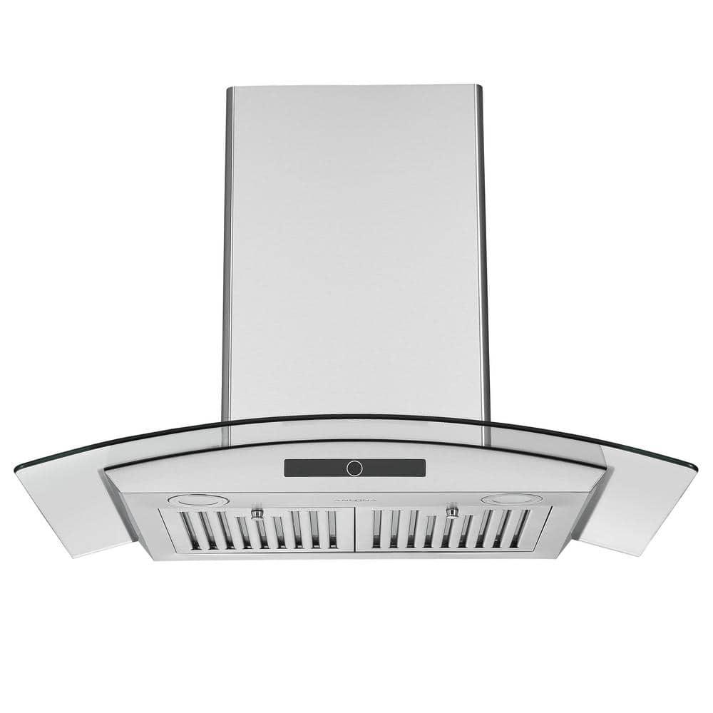 Ancona 30 in 600 CFM Convertible Wall Mounted Glass Canopy Range Hood with LED Lights in Stainless Steel