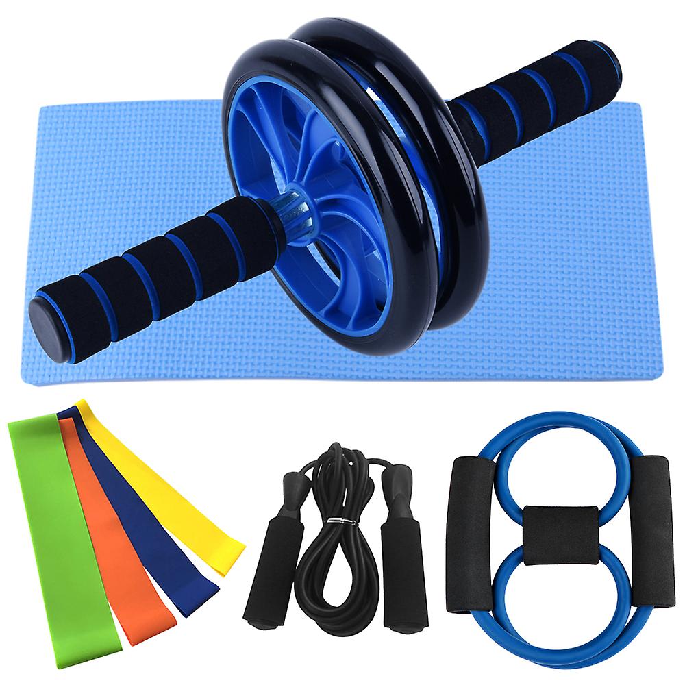 Home Gym Fitness Set Abdominal Roller Wheel 8 Shape Resistance Band Resistance Loop Band Jump Rope Pack Kit Navy Blue