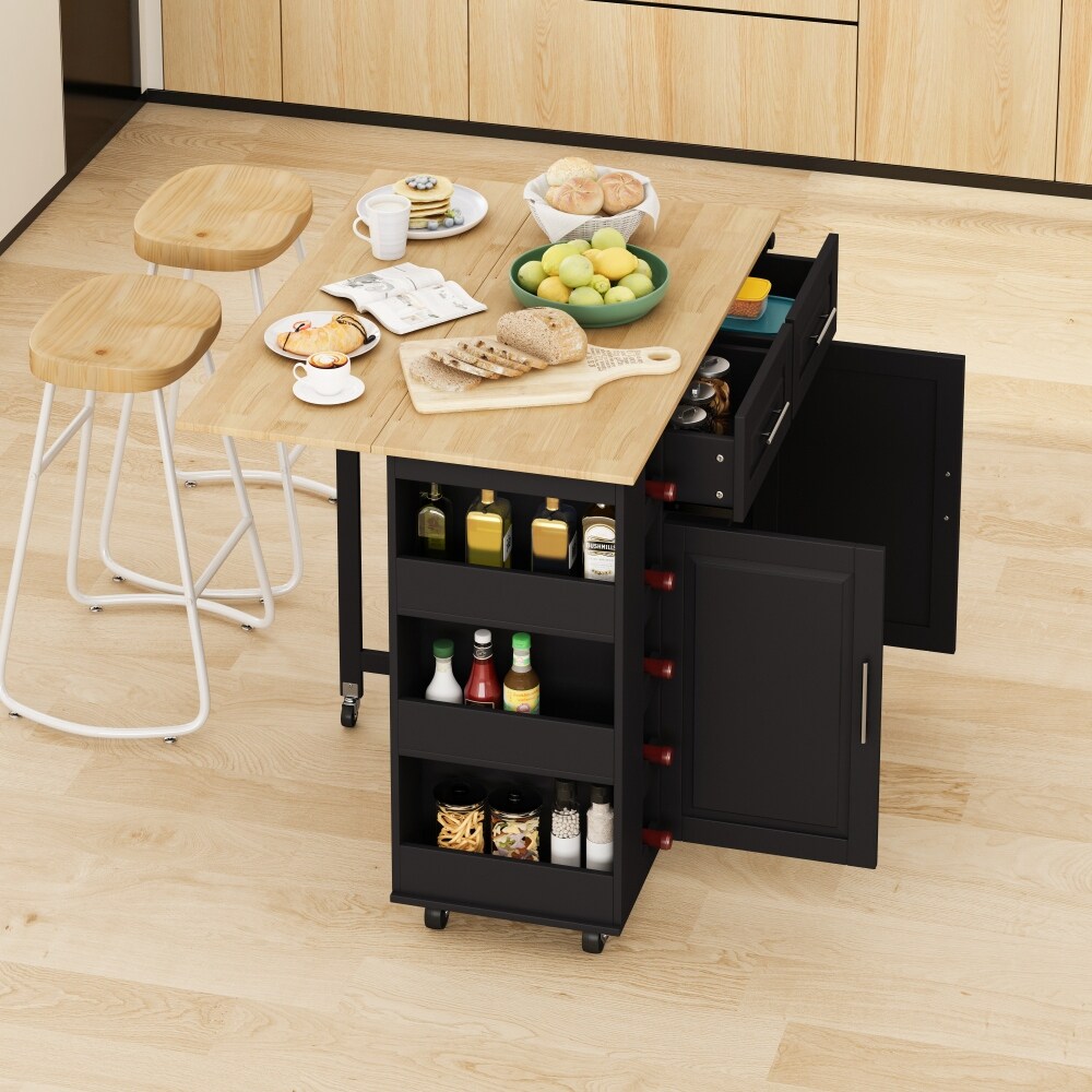 Kitchen Island Cart with 2 Door and 2 Drawers and Foldable Table Top