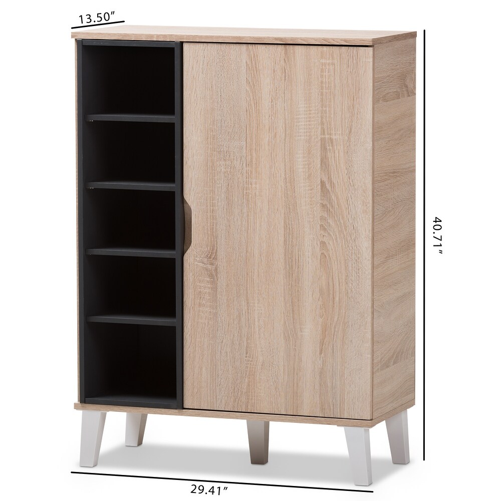 Mid Century Oak and Grey Wood Storage Cabinet by Baxton Studio