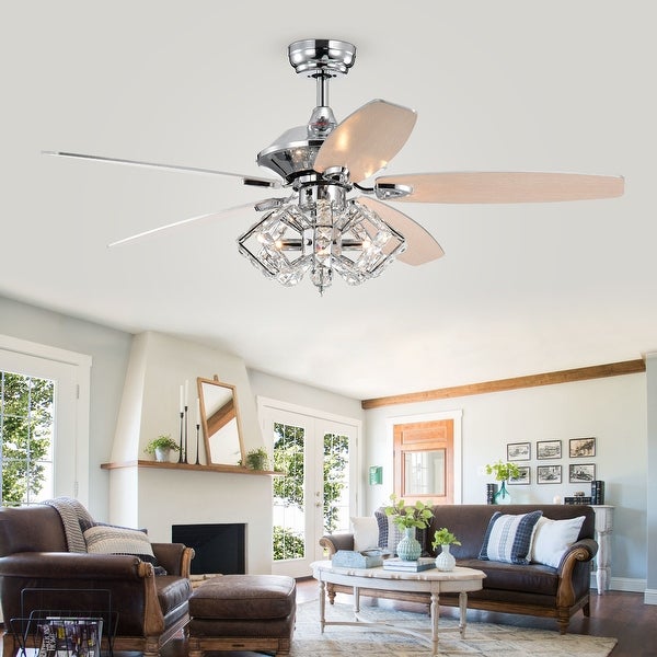 Silver Orchid Pitts 5-Blade Lighted Ceiling Fan w/ Pentagon Crystal Shade Shopping - The Best Deals on Ceiling Fans | 35259971