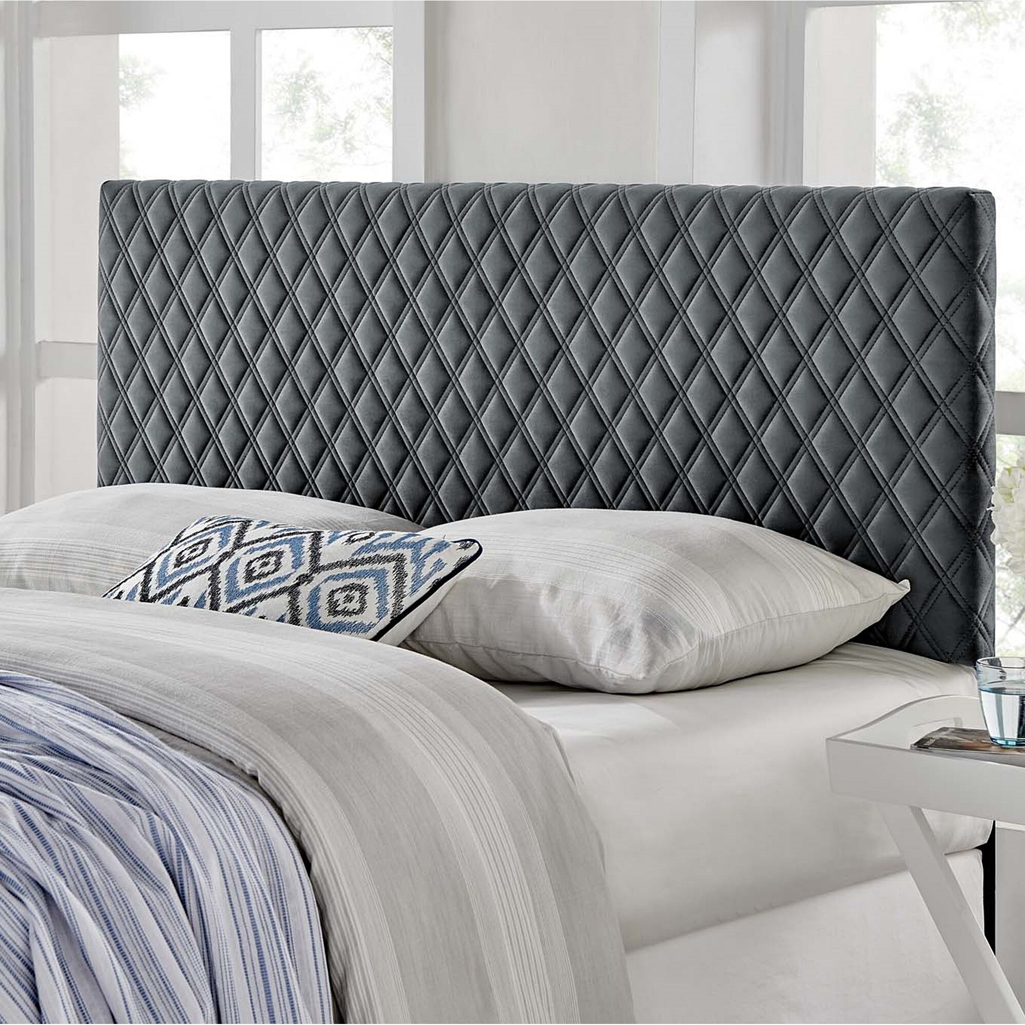 Lemont Diamond Shaped Charcoal Velvet Upholstered Twin Size Headboard - - 31647135