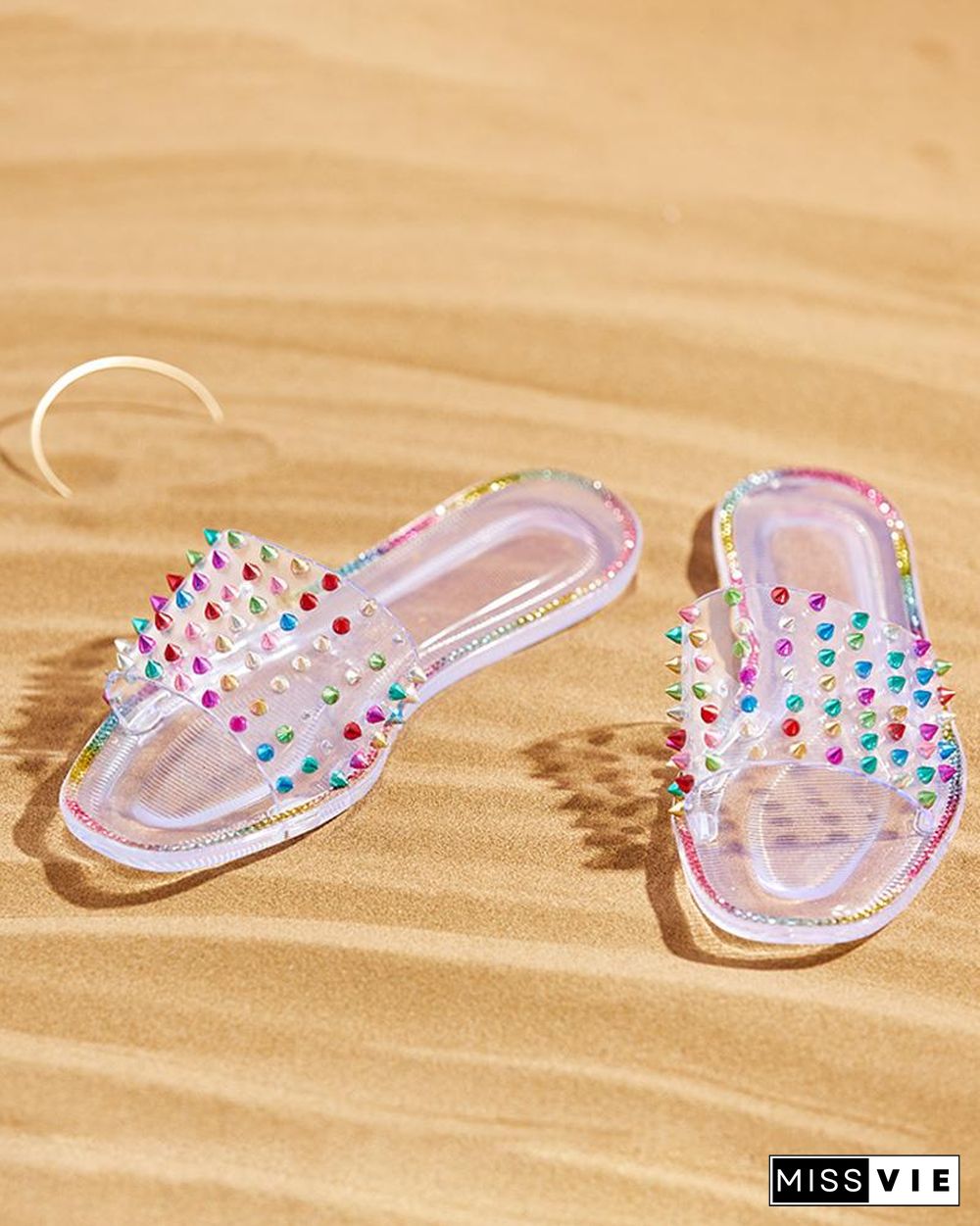 Colorful Rivet Clear Perspex Studded Slippers