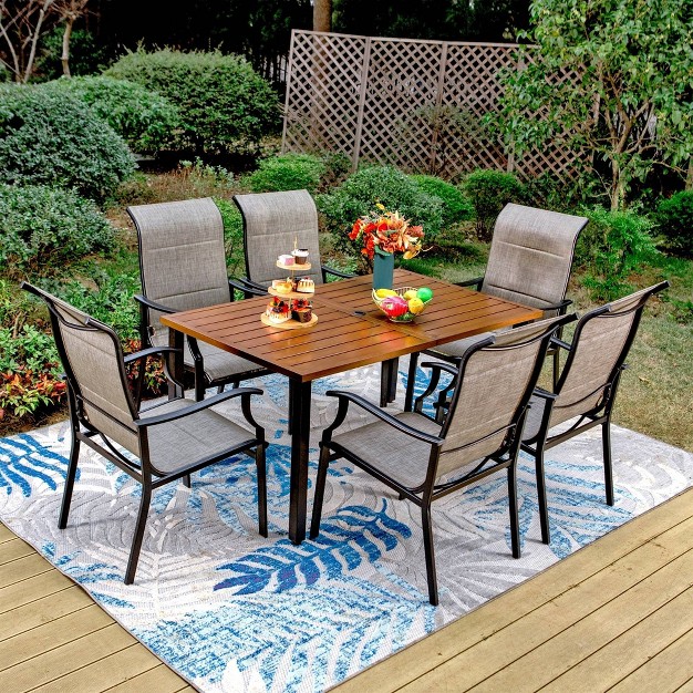 7pc Patio Dining Set With Wood Grain Tabletop amp Metal Padded Arm Chairs Captiva Designs