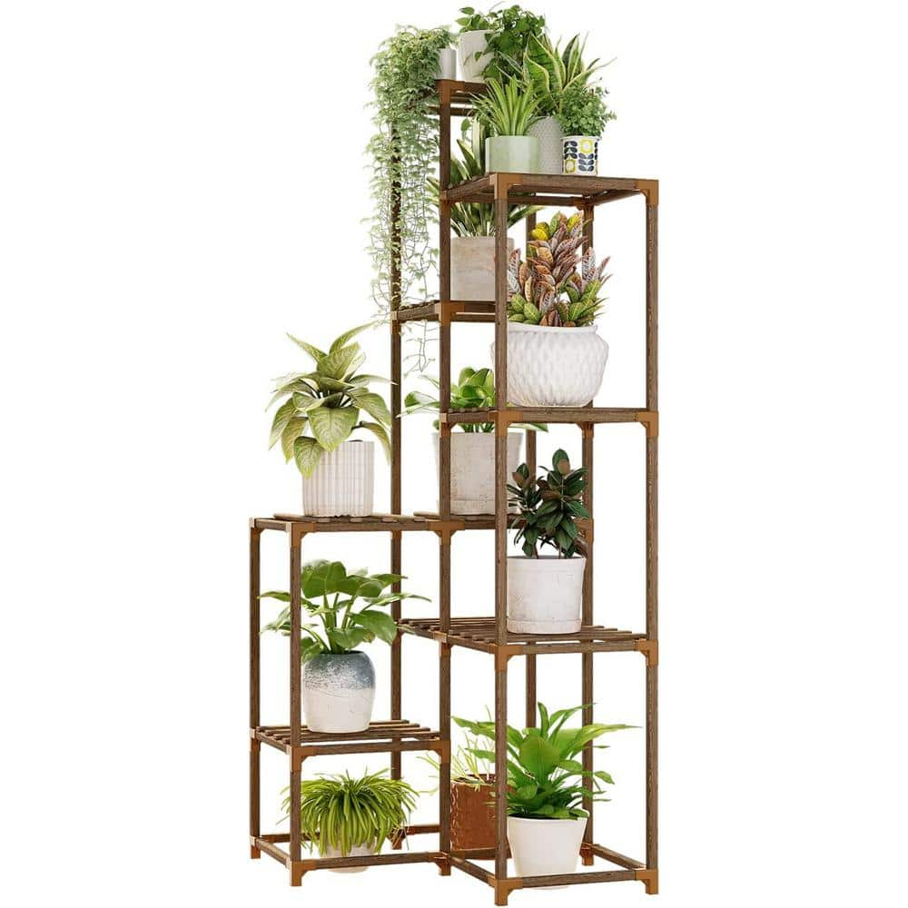 5-Tiers Wooden High Corner Indoor and Outdoor Plant Shelves Corner Shelves Multiple Plants Terrace Balcony Garden B09T2WXQGS