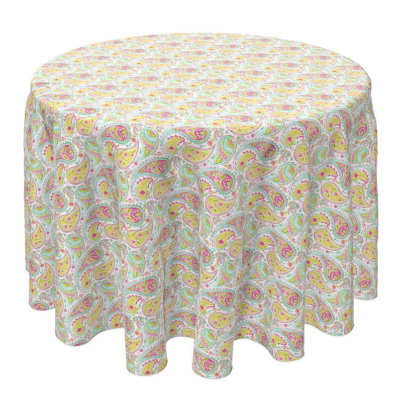 Round Tablecloth， 100% Cotton， 60 Round， Bright Colored Paisley