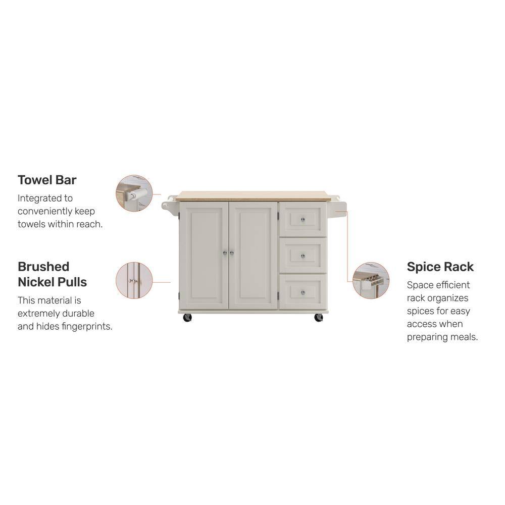 HOMESTYLES Dolly Madison White Kitchen Cart with Natural Wood Top 4511-95