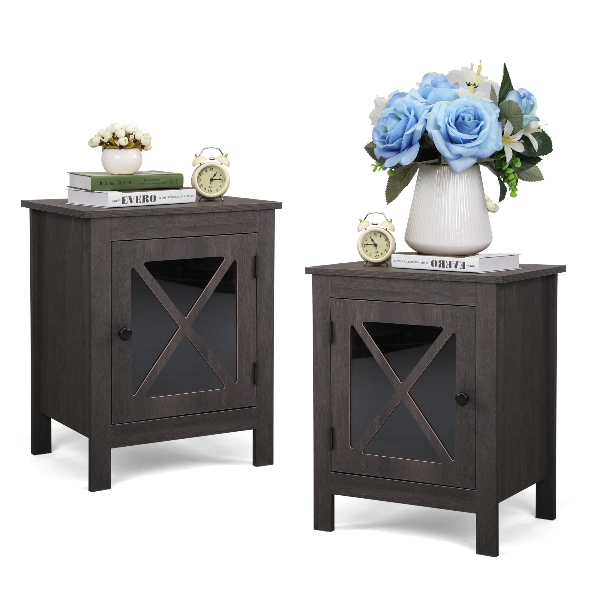 LOAOL Vintage Nightstand Set of 2 for Bedroom, Wooden Finish, Black