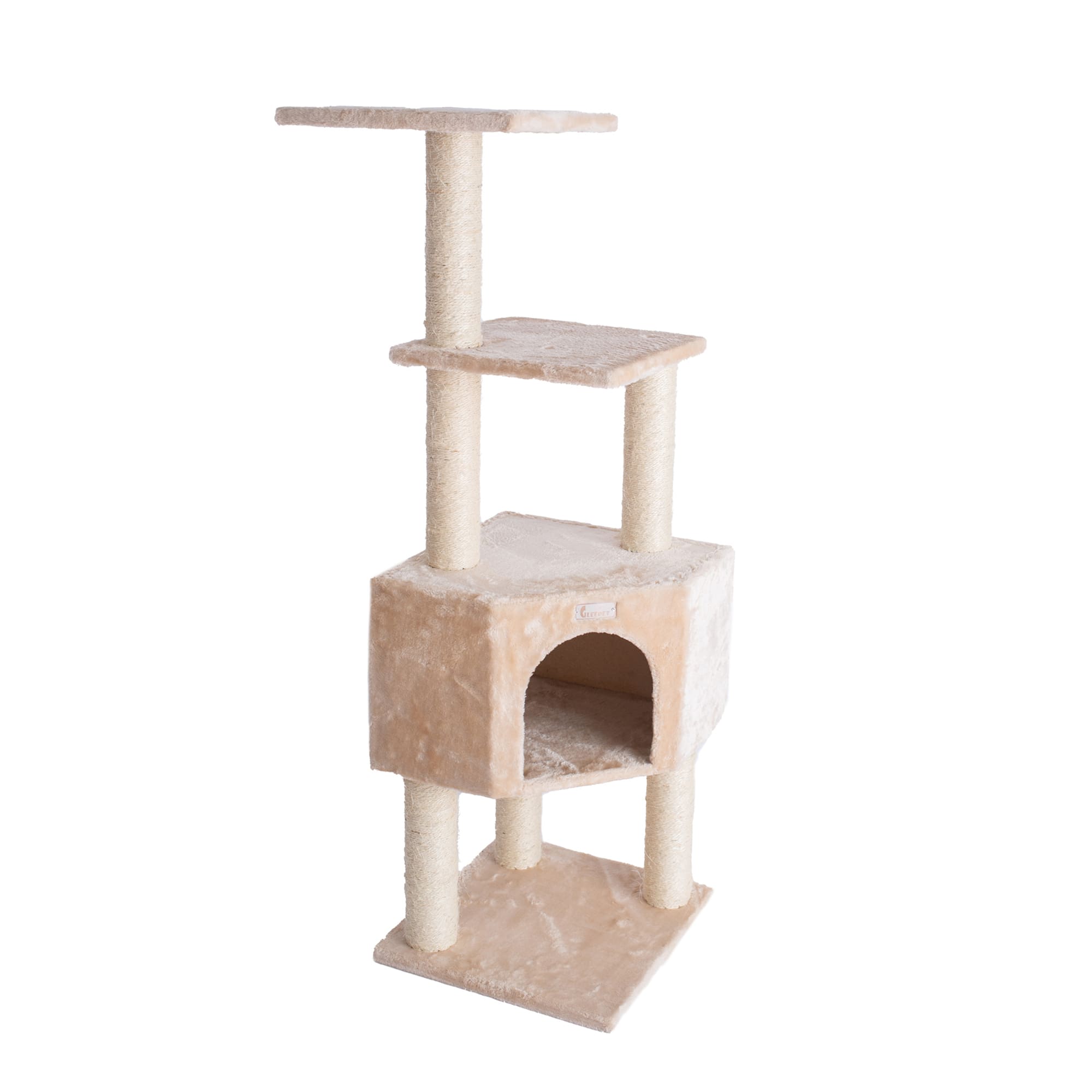 GLEEPET Beige GP78480321 Real Wood Cat Tree with Perch And Playhouse， 48