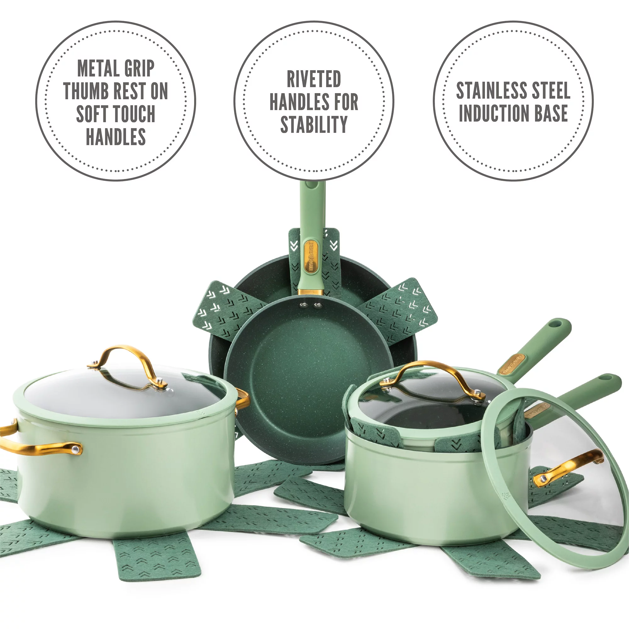 Thyme and Table Non-Stick 12-Piece Cookware Set， Green