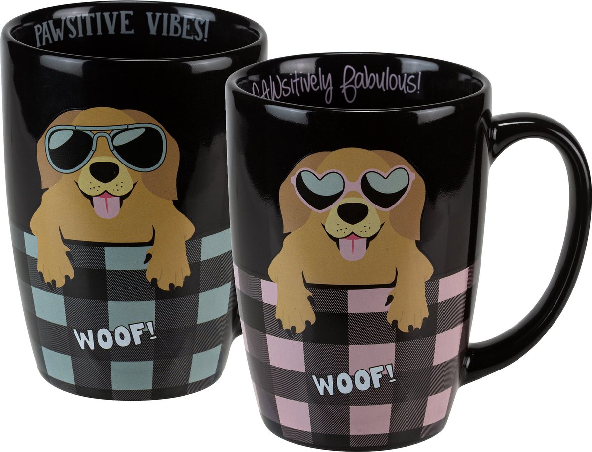 Pounce + Fetch Sip of Art Furry Friends Ceramic Coffee Mug Set， 15-oz， Style Varies