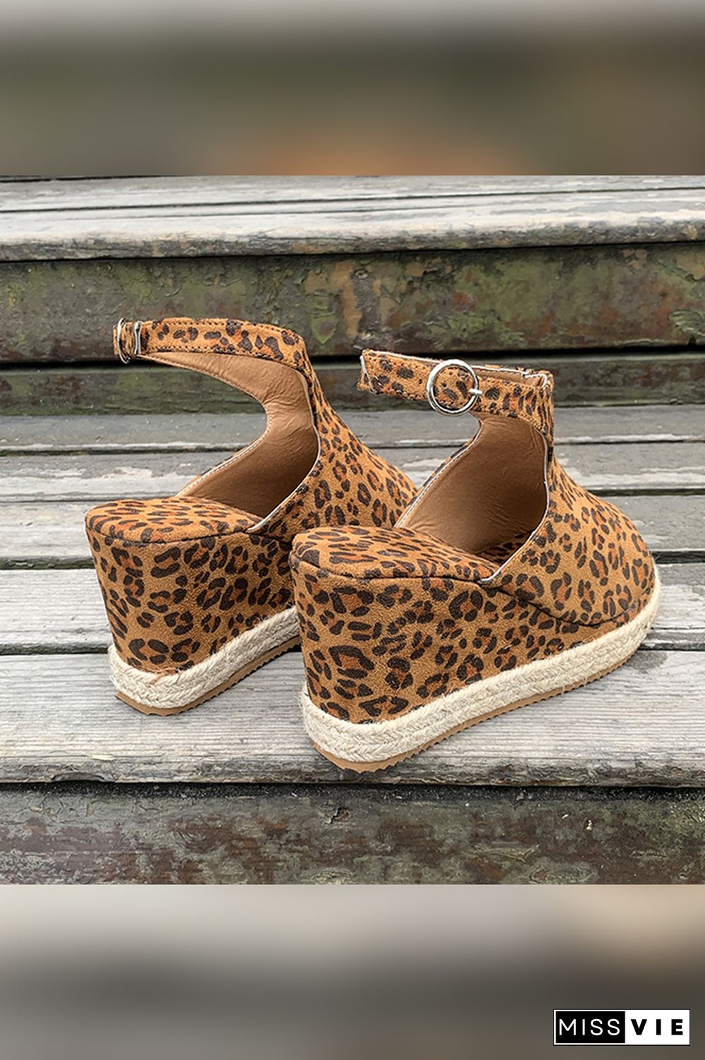 Straw Leopard High Wedge Sandals Wholesale