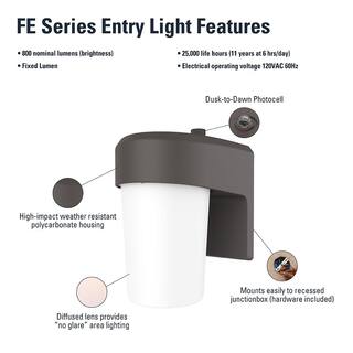 HALO FE 1-Light Bronze LED Outdoor Lantern Sconce with Dusk to Dawn FE08A40FDB