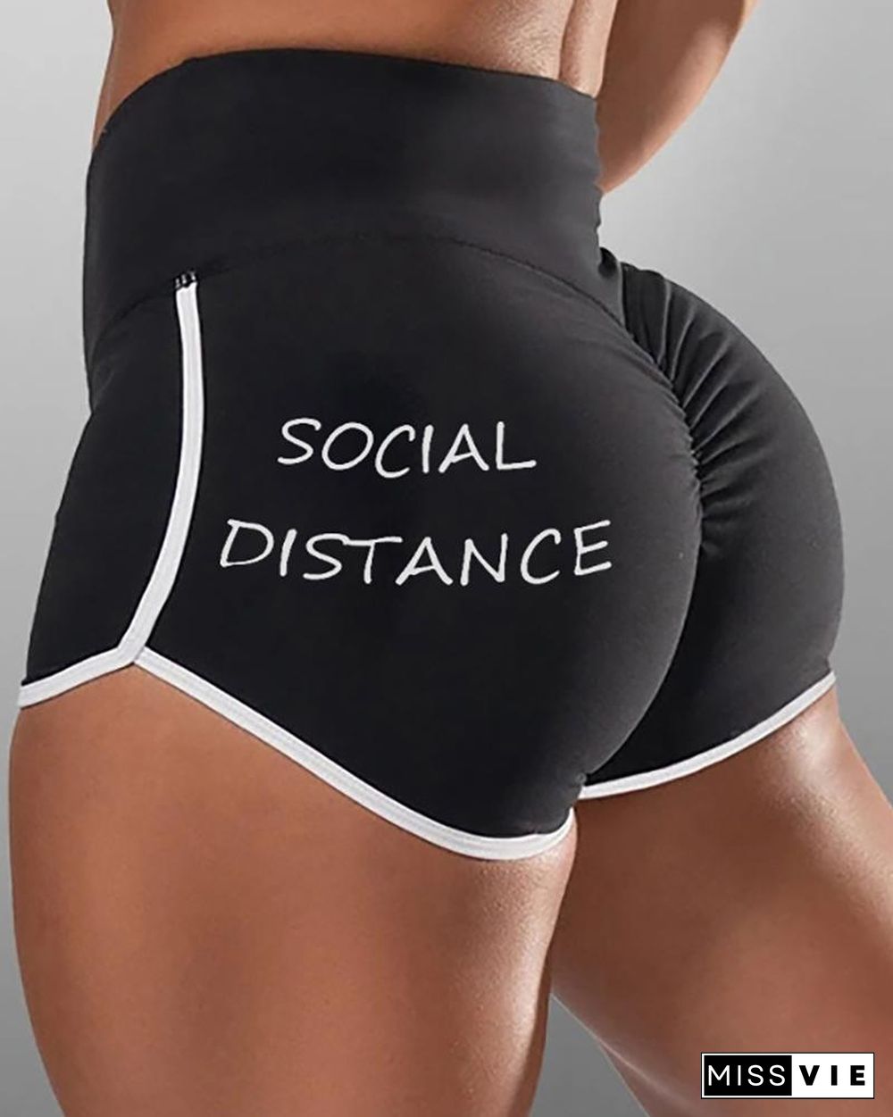 Letter Print High Waist Active Shorts