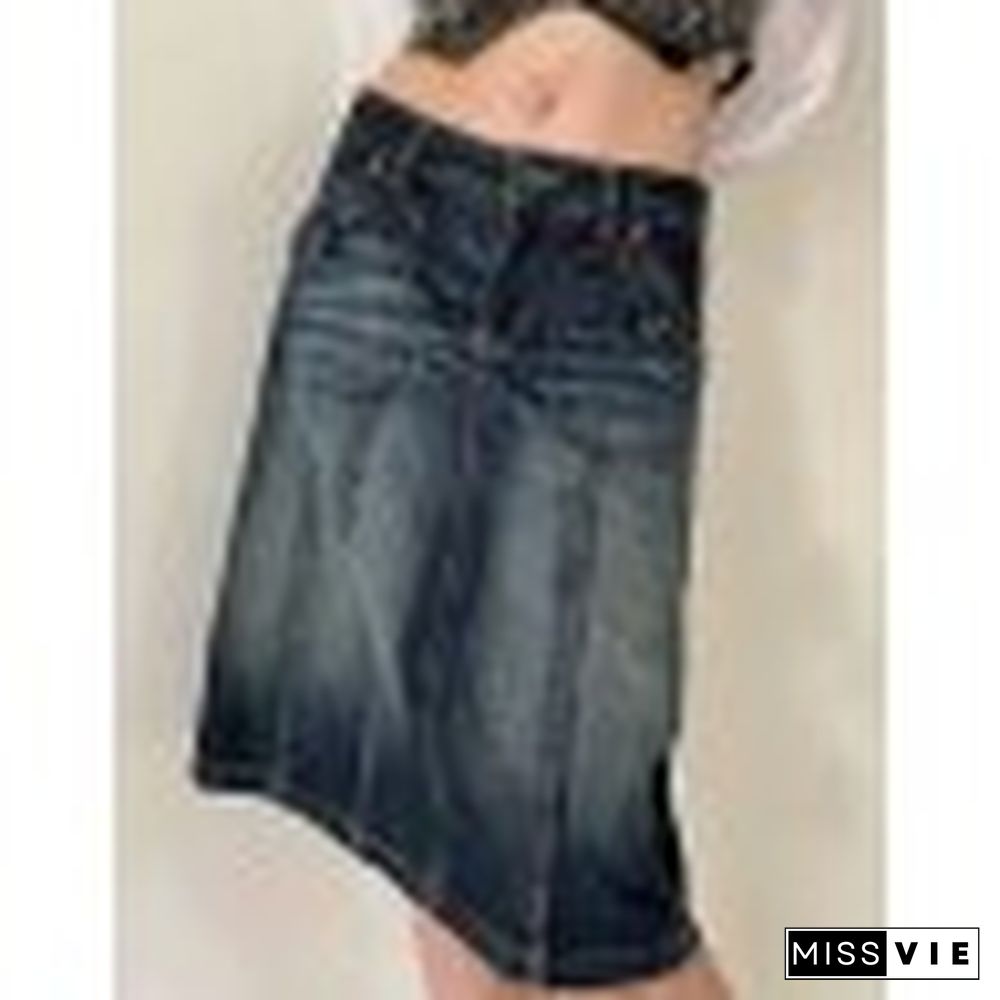 Paneled Cargo Denim Midi Skirt