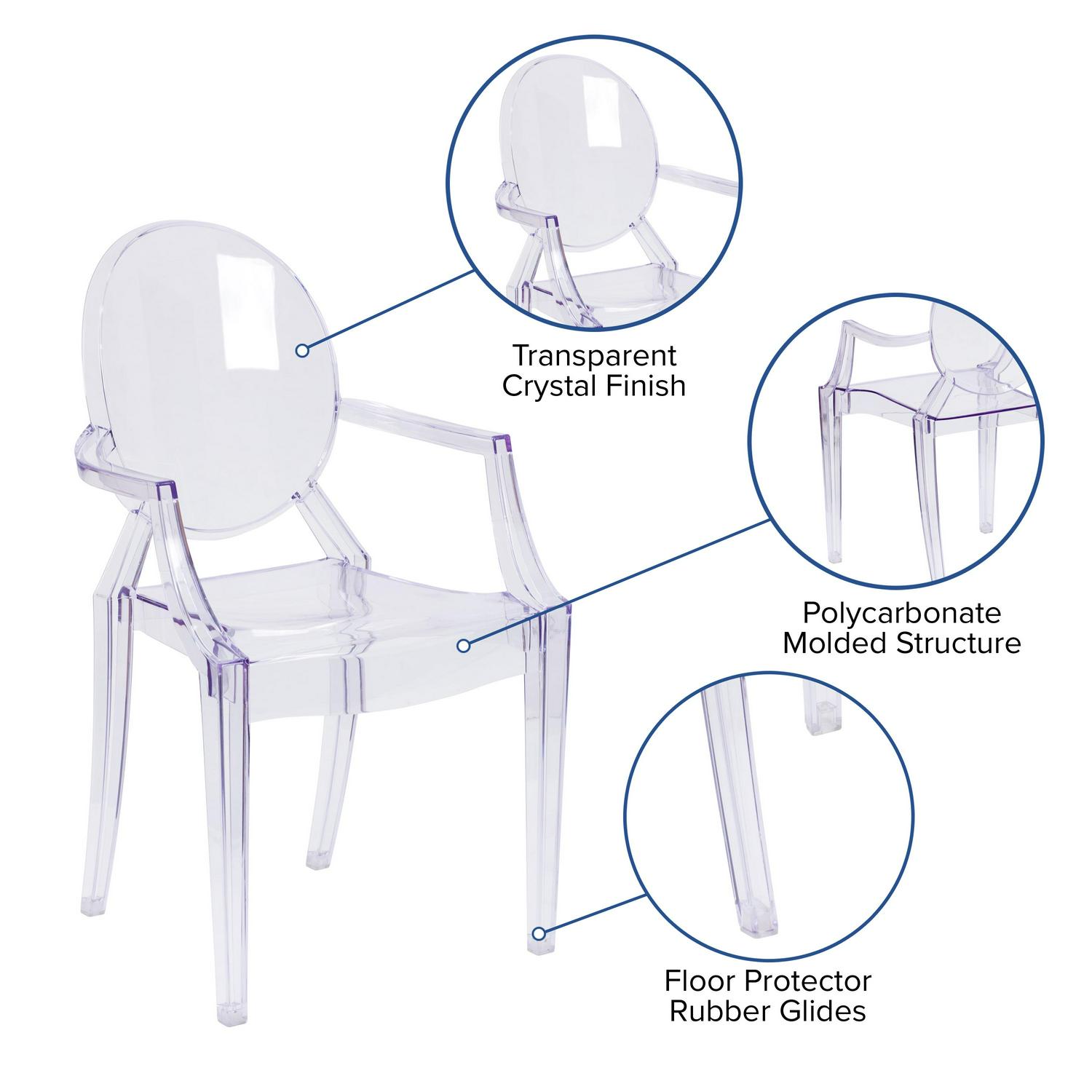 Flash Furniture Ghost Chair with Arms in Transparent Crystal