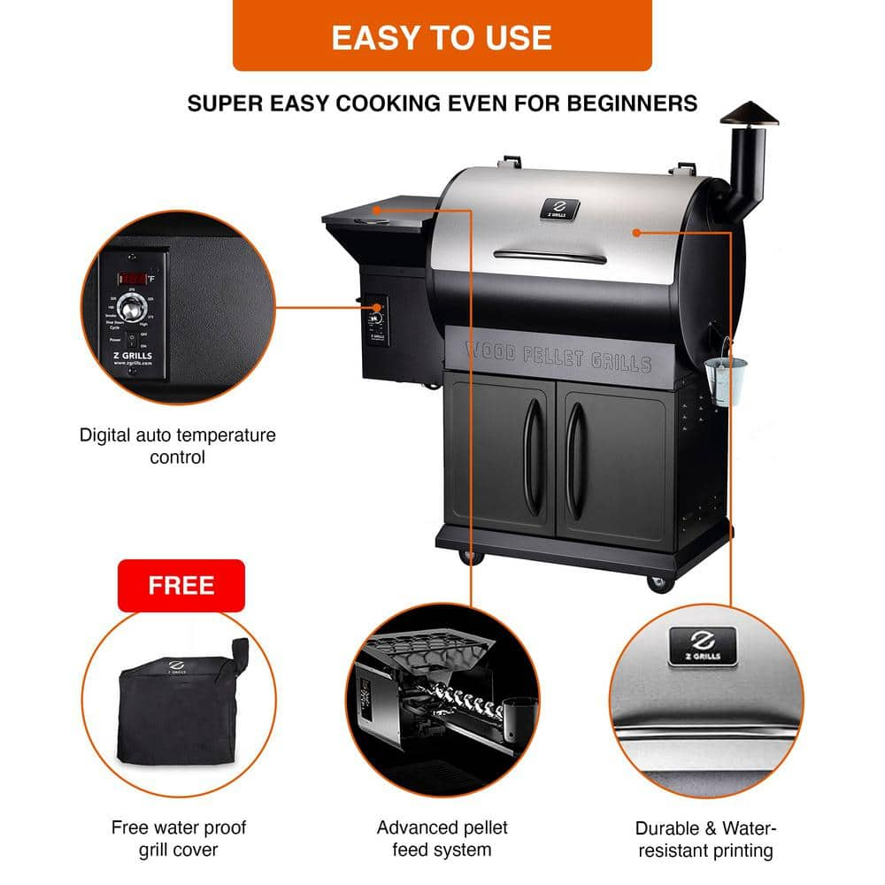 Z GRILLS 694 sq. in. Pellet Grill and Smoker, Stainless Steel ZPG-700E