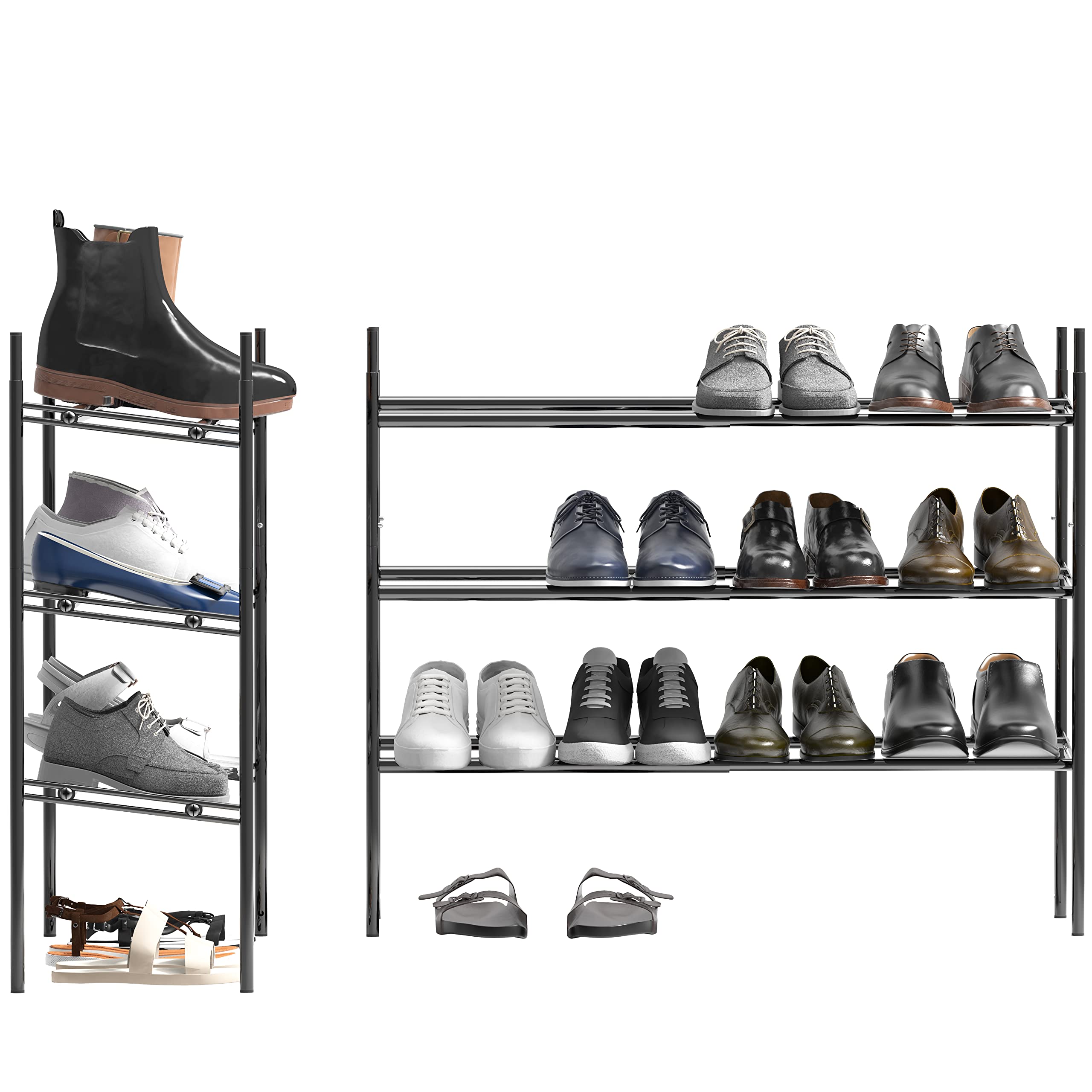 SimpleHouseware 3-Tier Extendable Shoe Rack， Black