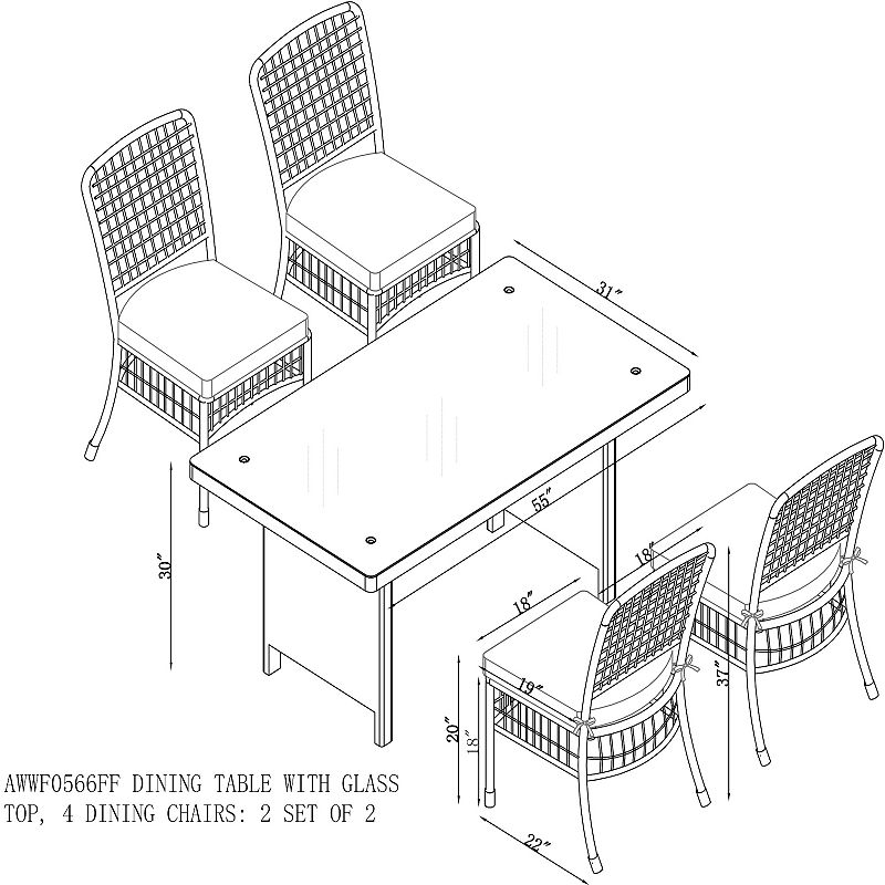 Alaterre Furniture All-Weather Wicker Dining Table and Chair 5-piece Set