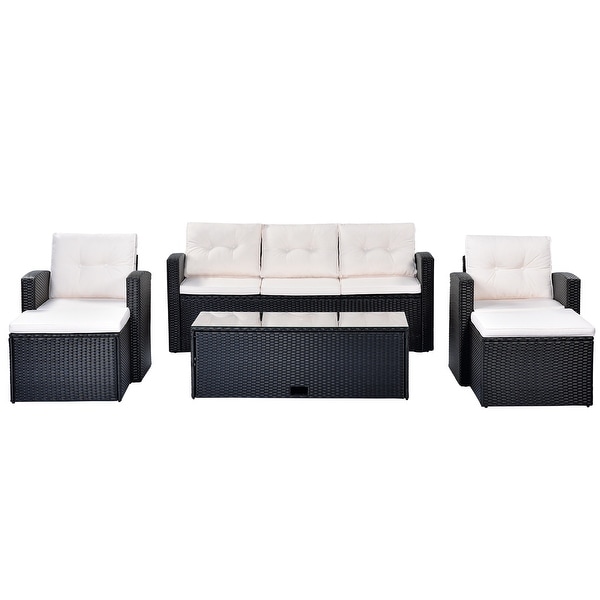 6piece AllWeather Wicker PE rattan Patio Outdoor Dining Conversation Sectional Set with coffee table，wicker sofas，ottomans