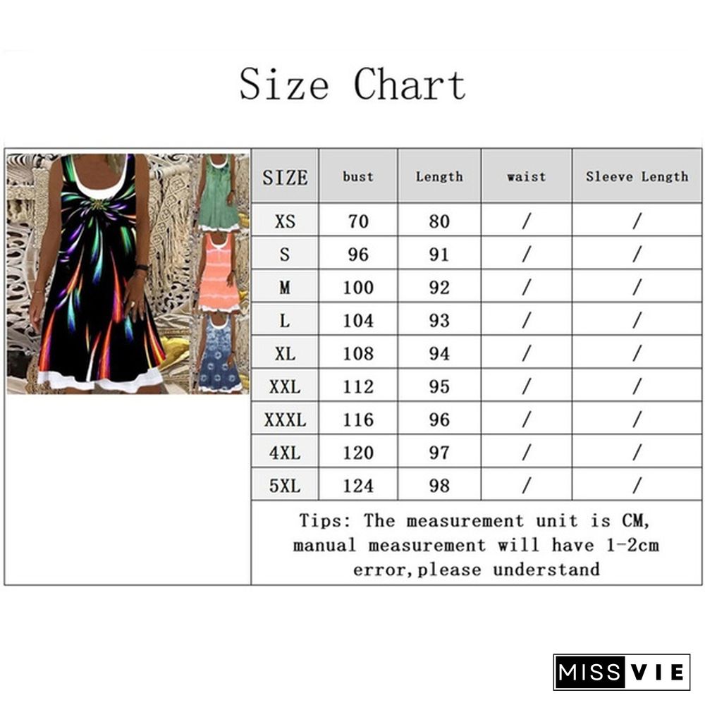 XS-5XL Plus Size Fashion Women Summer Casual Sleeveless Round Neck Floral Print Fake Two-piece Splice Summer Dress