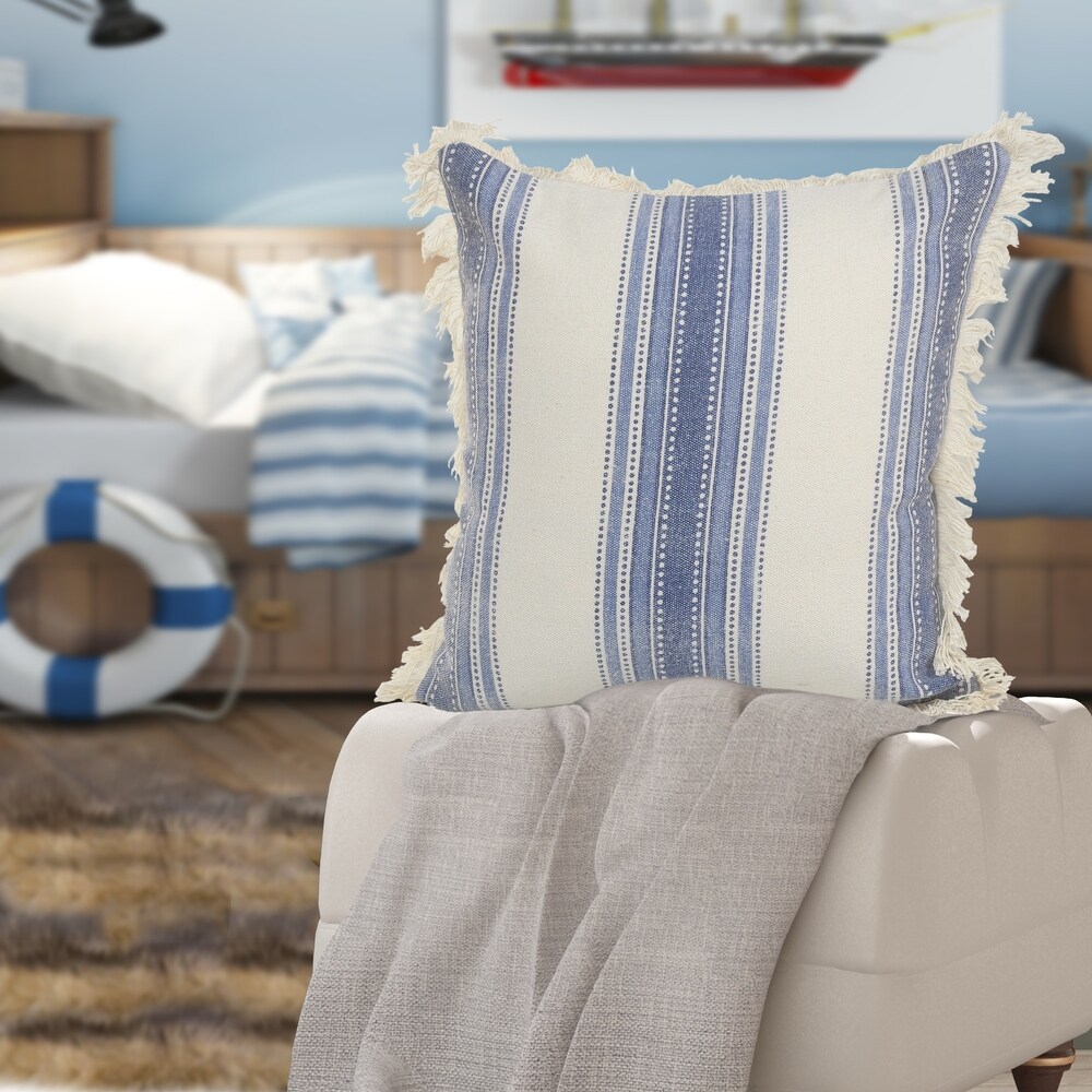 LR Home Coastal Striped Blue and Cream Throw Pillow