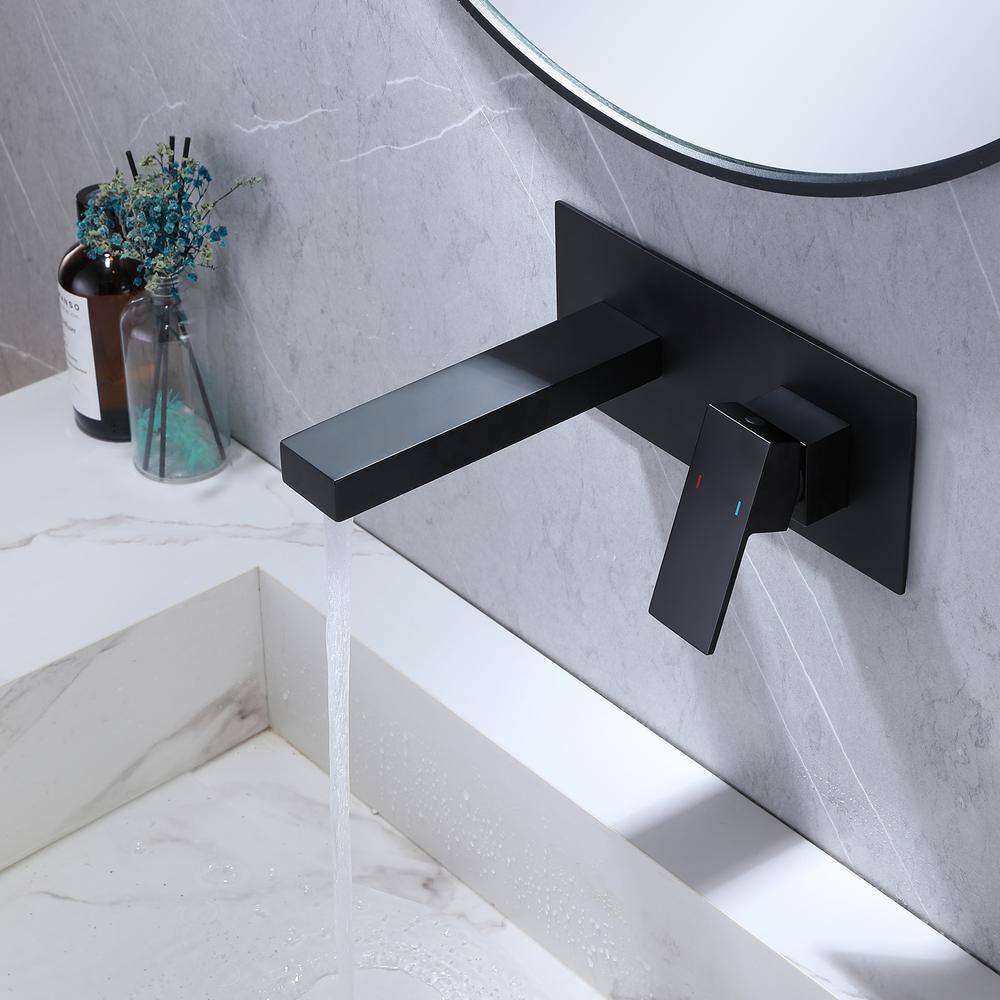 BWE Single-Handle Wall Mount Bathroom Faucet With Deck Plate in Matte Black A-93012-B